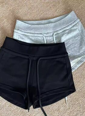 微胖mm灰色运动短裤辣妹热裤抽绳
