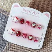 11岁 闪钻爱心凯蒂猫儿童穿戴甲3 卡通可爱小女孩指甲贴片美甲