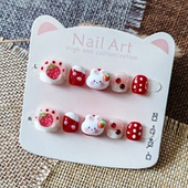 10岁宝宝假指甲贴片可拆卸 卡通小兔子草莓儿童穿戴甲纯手工