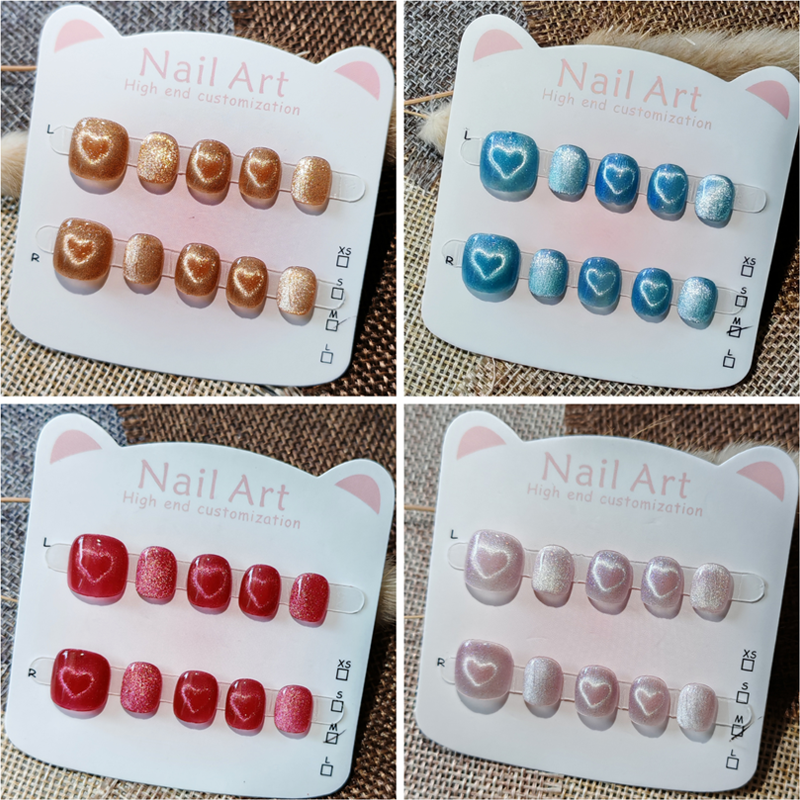 爱心猫眼儿童穿戴甲纯手工 卡通防咬指甲贴片 高级感女童美甲短款,彩妆/香水/美妆工具,穿戴甲/甲片,淘宝优惠券,粉丝福利购,淘宝优惠卷