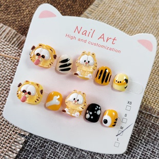 Garfield加菲猫卡通儿童美甲3-6-12岁 趣味可爱小朋友手工穿戴甲