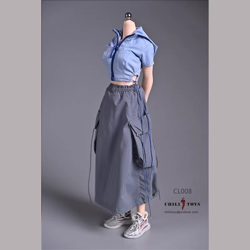 CHILI TOYS 1/6 CL008潮流女装休闲拉链开衫半裙套装抽绳上衣半裙