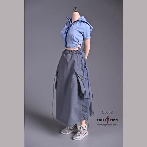 CHILI TOYS 1/6 CL008潮流女装休闲拉链开衫半裙套装抽绳上衣半裙