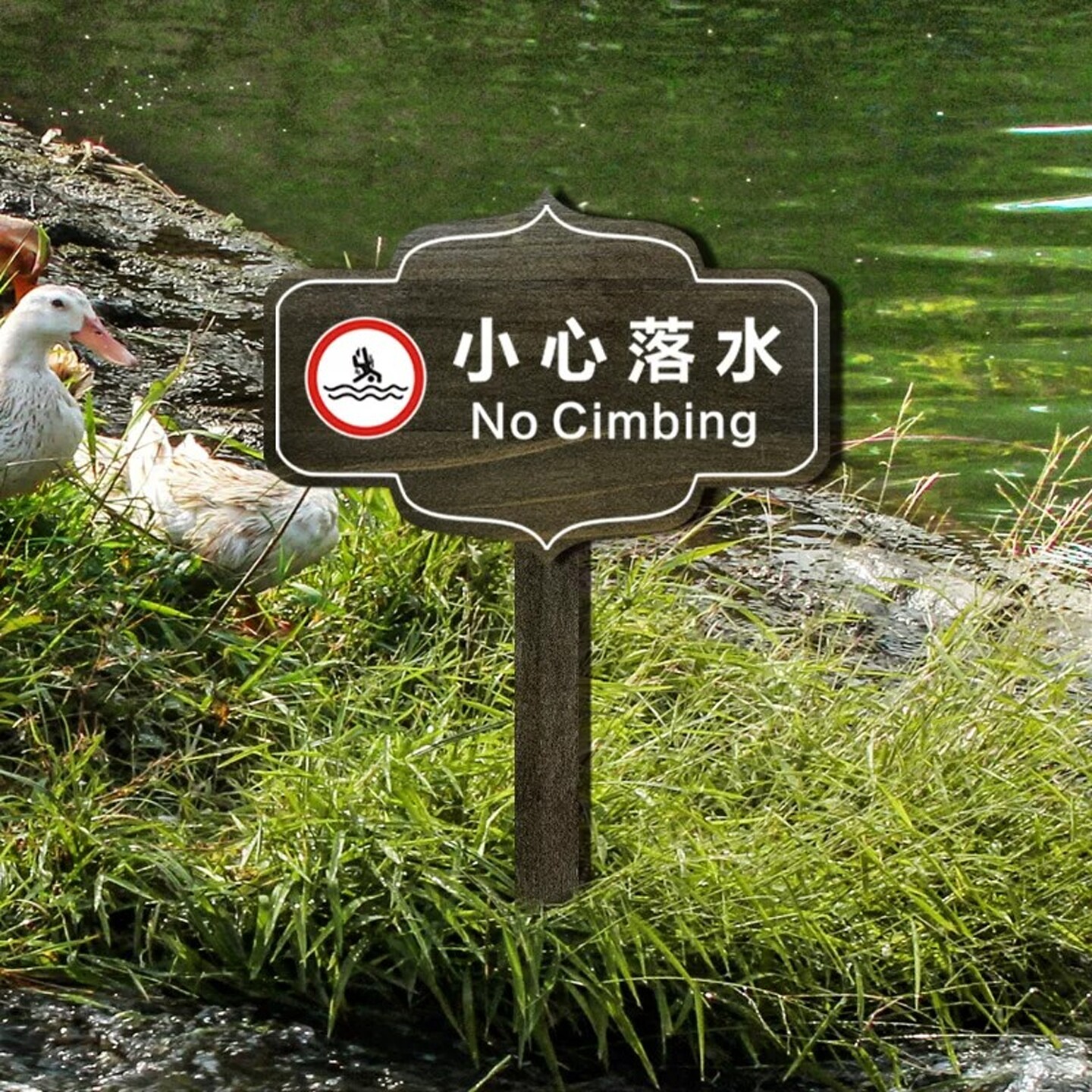 户外公园草地花园农场警示指示提示温馨爱护花草植物标牌木牌定制