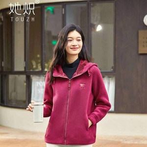 她炽黑金倍暖绒磨磨2388女带帽外套加厚秋冬情侣休闲上衣2388-1男