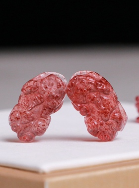 天然草莓晶貔貅diy水晶饰品配件材料手工吊坠挂件原石包邮