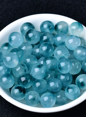 冰蓝水翡翠飘花玉髓散珠diy手工串珠108颗手链项链圆珠饰品配件