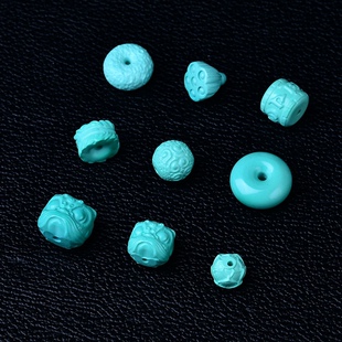 菱镁矿散珠绿松石伴生矿小配件回纹珠南瓜珠瑞兽醒狮挂件