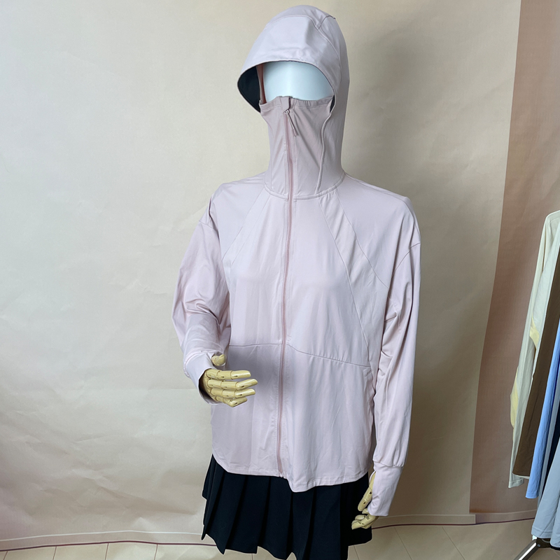 D17-女士防晒衣黑胶帽宽松-均码UPF50冰感