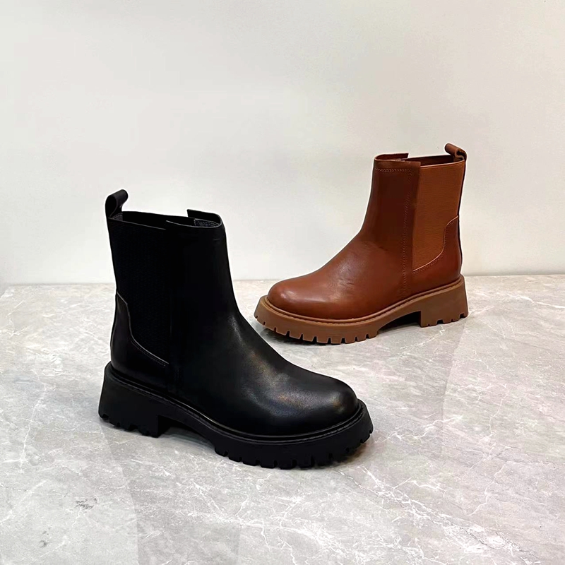 英伦风真皮粗跟切尔西靴秋冬套筒纯色通勤百搭经典短靴裸靴女