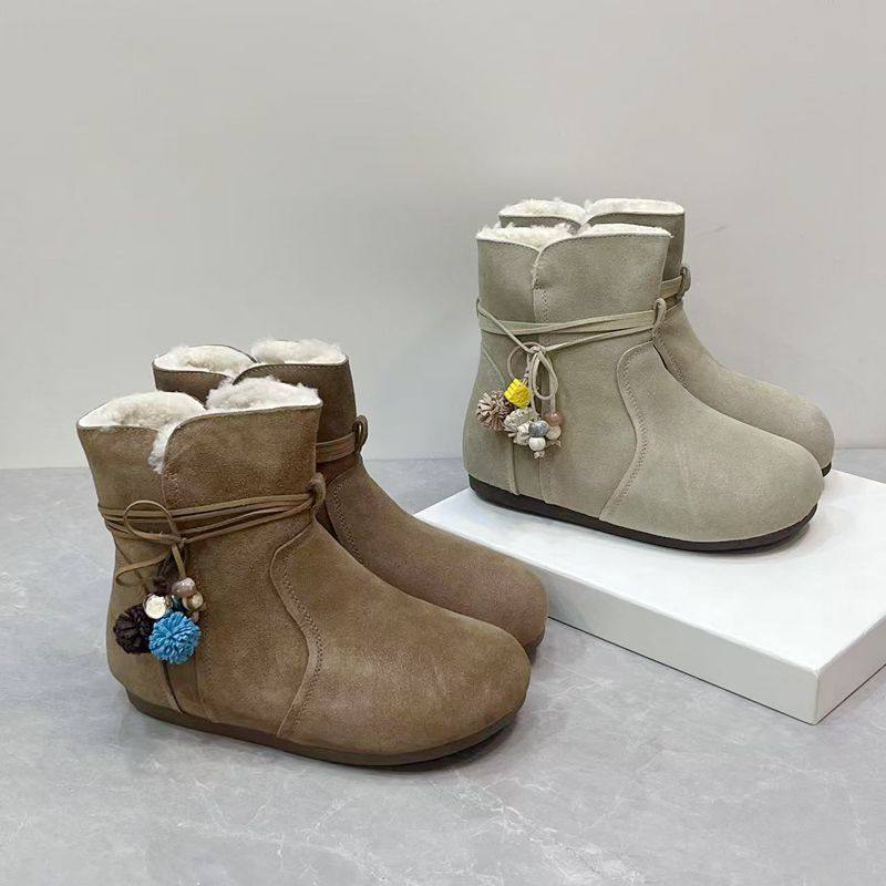 冬季新款加厚雪地靴磨砂牛皮套筒流苏绑带御寒保暖低跟羊毛靴女,女鞋,时尚雪地靴,淘宝优惠券,粉丝福利购,淘宝优惠卷
