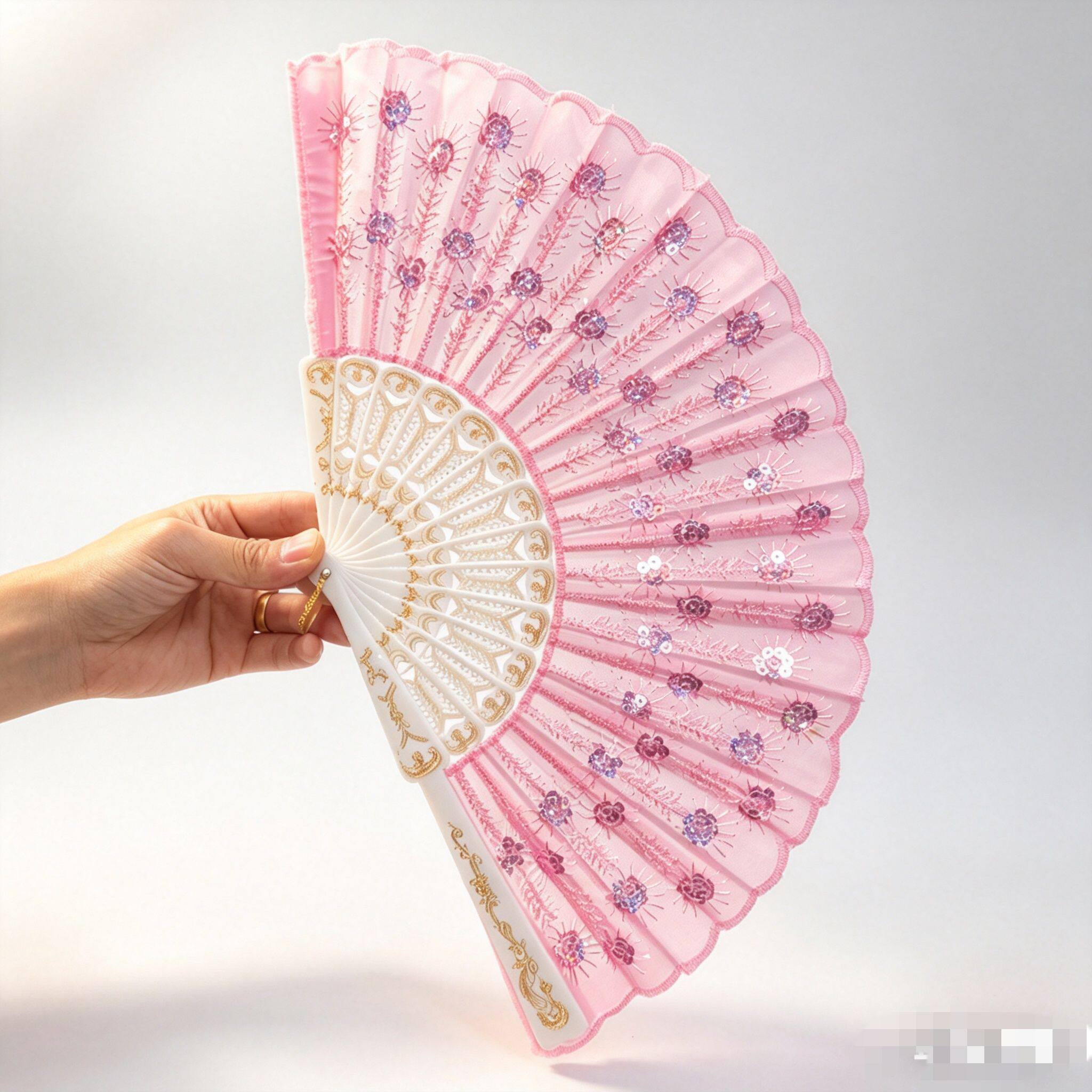 中国风七朵咏春跳舞扇表演扇 蕾丝折叠扇 塑料折扇配扇链发包邮