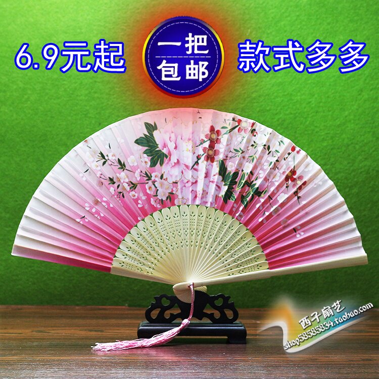 真丝和风日式折叠礼品扇扇子古典中国风女式绢扇古风小折扇包邮