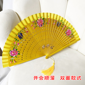 双面西班牙咏春团体舞蹈扇子走秀跳舞女扇大红木质礼品折扇纯手绘