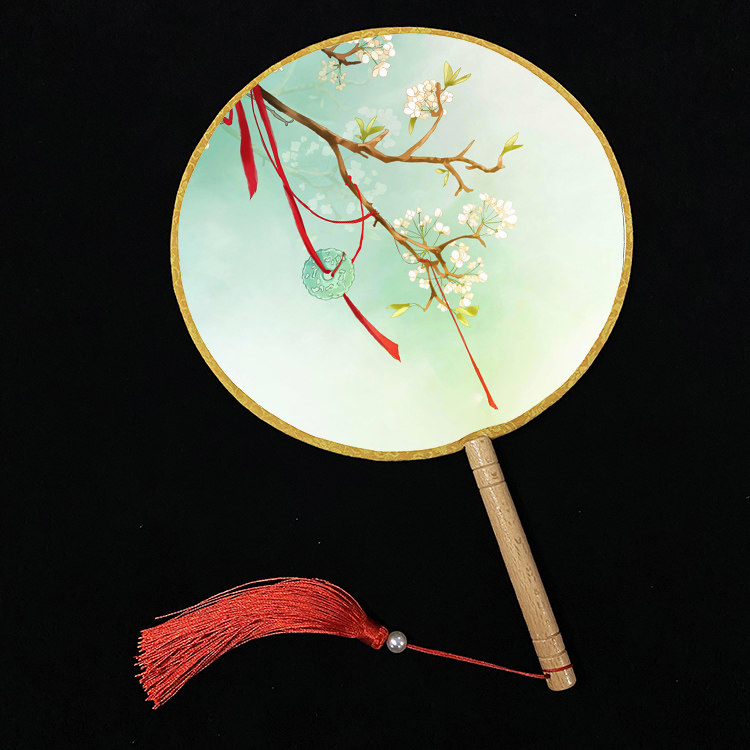 新品丝绸中国风双面半透明宫扇圆形扇子古典舞蹈女式汉服旗袍小扇