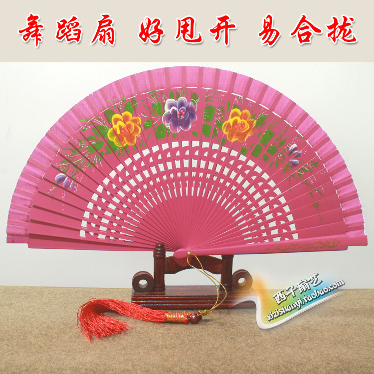 扇子包邮 西班牙手绘双面花木质女扇舞蹈扇工艺扇 家居摆设扇