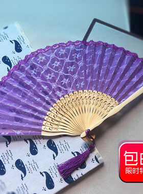 复古宫廷日式蕾丝折叠扇子 欧式古典黑色镂空蕾丝折扇女士装饰品