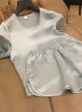 绸缎家居服套装儿童短袖桑蚕丝