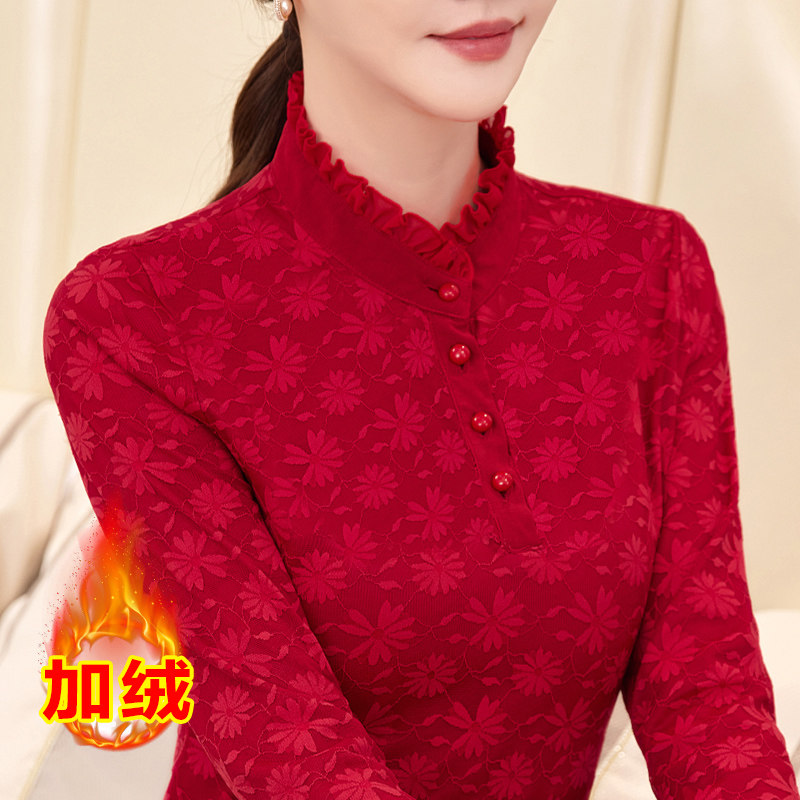 洋气蕾丝衫韩版加绒加后保暖
