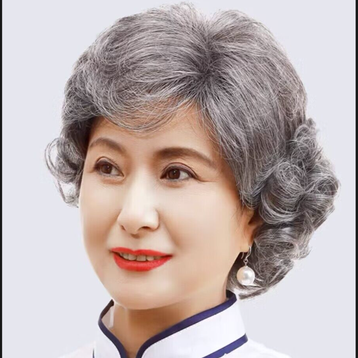 假发女短发花白奶奶中老年假发套道具老太太卷发老人婆婆全头白发