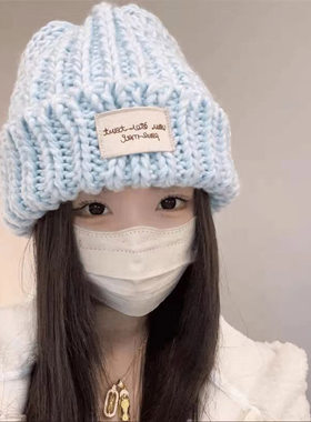 秋冬百搭大头围粗针保暖毛线帽女