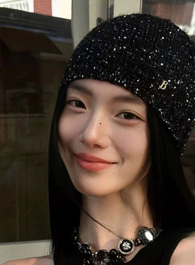 早秋小香风明星同款亮片堆堆帽女