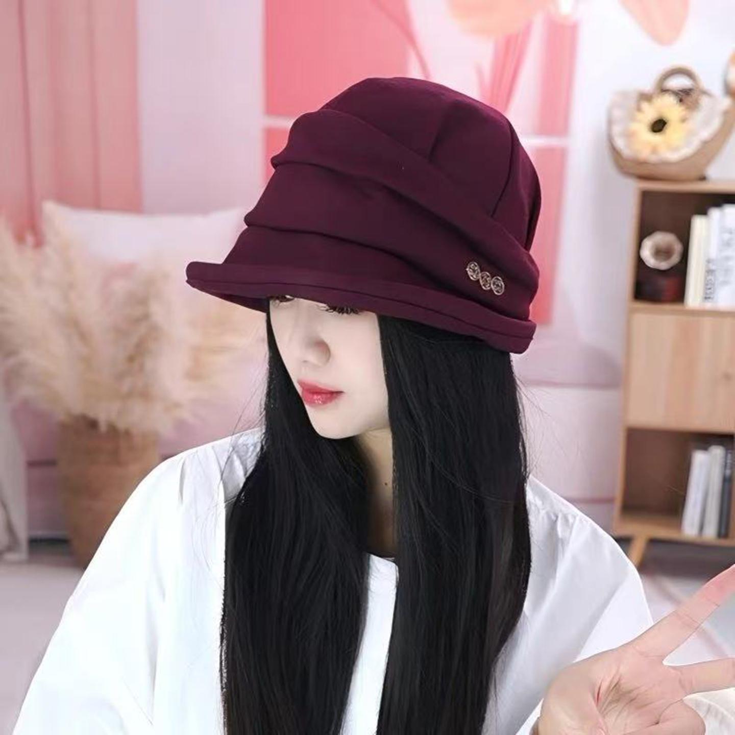 秋冬赫本风褶皱显脸小渔夫帽子女