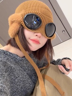 日系飞行员护目镜保暖护耳帽子女款新款冬季防寒大头围雷锋帽子男