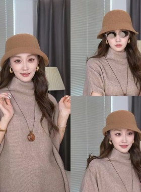 秋冬赫本风卷边羊毛呢渔夫帽子女