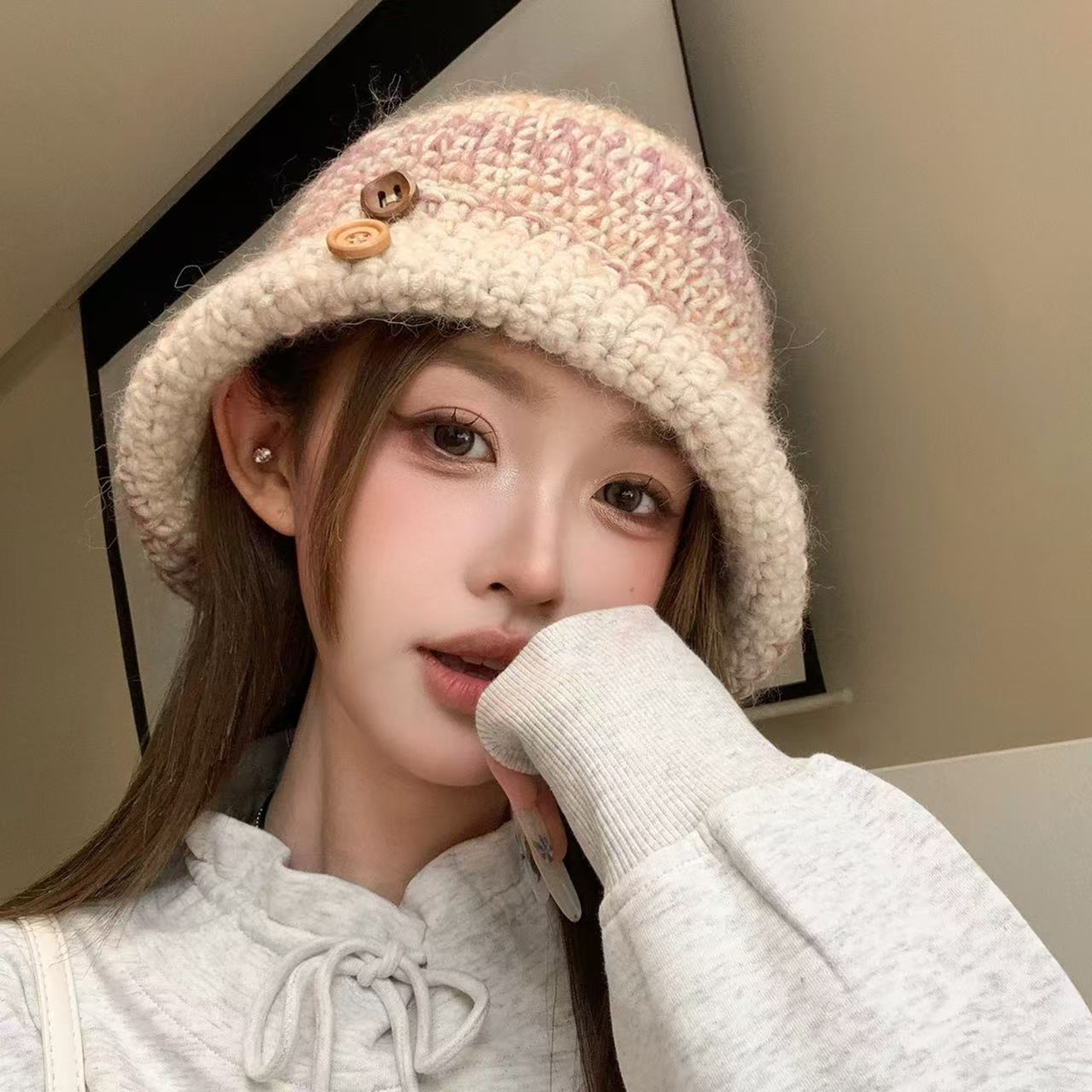 纽扣针织渔夫帽女秋冬季韩版百搭显脸小包头帽大头围保暖毛线帽子,服饰配件/皮带/帽子/围巾,帽子,淘宝优惠券,粉丝福利购,淘宝优惠卷