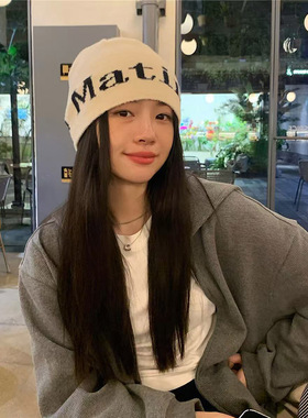 韩版秋冬时尚字母针织包头帽女