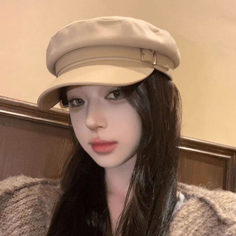 秋冬日系复古皮带扣八角报童帽女