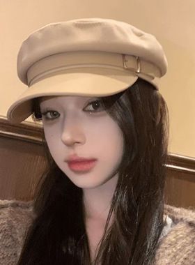 秋冬日系复古皮带扣八角报童帽女