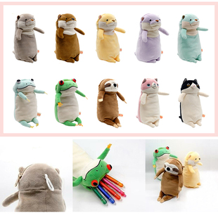 日本SHINADA可爱动物玩偶笔袋蓬松软糯系列水獭企鹅柴犬猫萌便携
