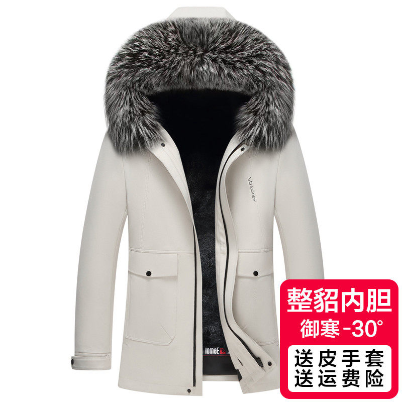 冬季海宁新款派克服男水貂内胆中长款整貂皮毛一体大衣皮草外套潮