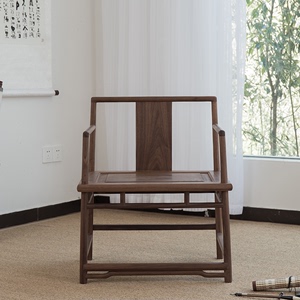 现代中式椅子实木茶座椅靠背椅榆木禅意客人椅茶椅子新中式泡茶椅