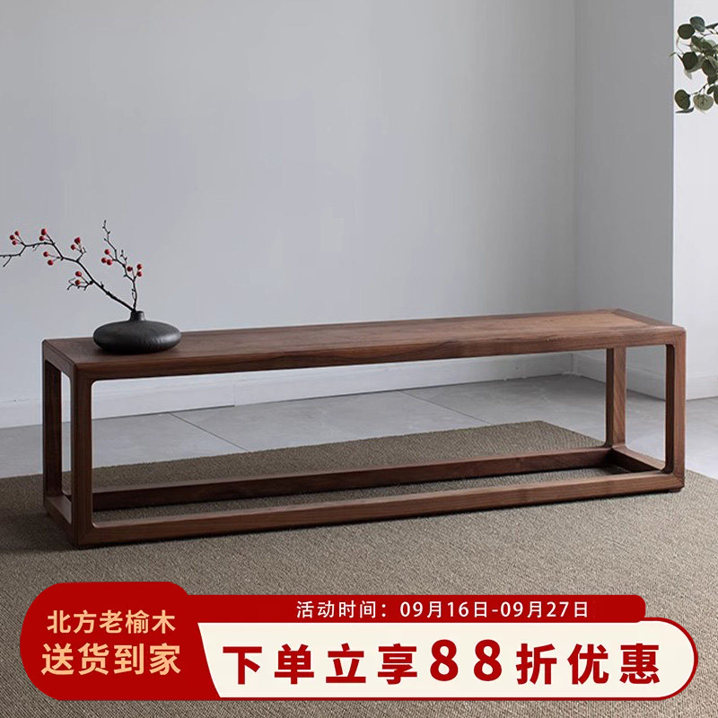 全实木休闲长条榆木板凳图片