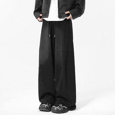 复古水洗宽松直筒运动裤