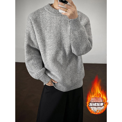秋冬加绒加厚毛衣男款宽松复古