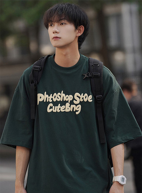 短袖男款夏季美式复古字母情侣T恤潮牌潮流重磅纯棉半袖上衣体恤