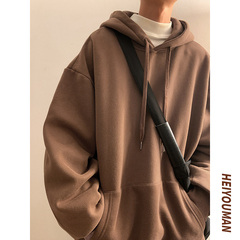 连帽卫衣男潮牌oversize美式复古纯色情侣卫衣秋冬款重磅加绒外套