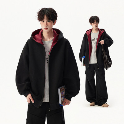 撞色卫衣开衫男女秋冬美式潮牌