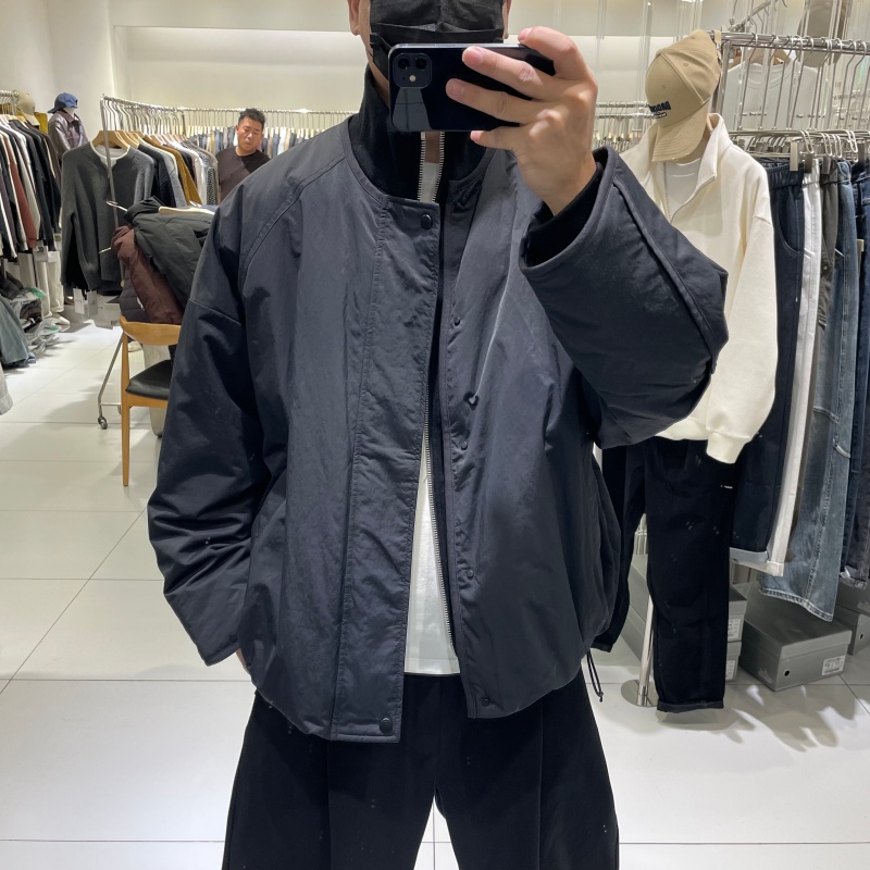 潮牌羊毛拼接宽松双层立领白鸭绒羽绒服男士冬季保暖加厚羽绒外套