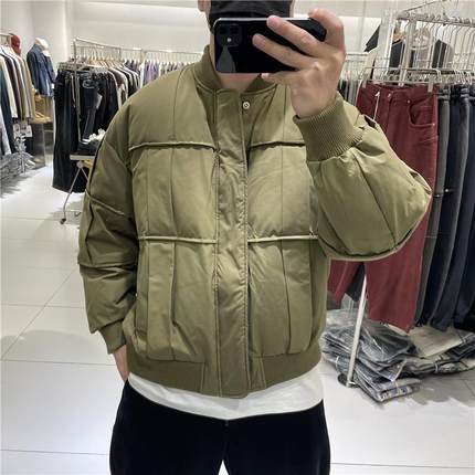 美式休闲男设计感棒球领加厚羽绒服冬季新款日系潮牌宽松保暖外套