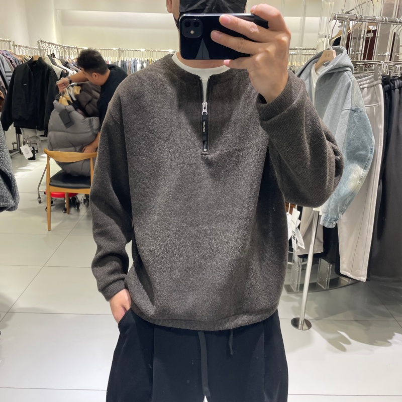 潮牌设计感半拉链拼接加绒卫衣