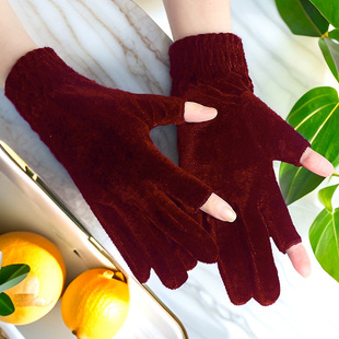 秋冬二指金丝绒手套弹力女保暖舞蹈表演健走户外骑车开车礼仪手套