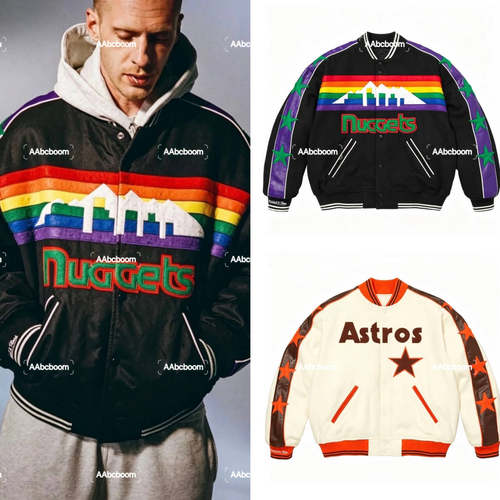 Varsity Jacket彩色字母五角星刺绣彩虹条纹夹克棉服外套男女同款