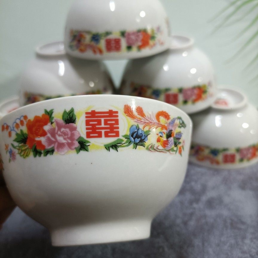 老式双喜碗 陶瓷碗  复古花式 粗瓷 微瑕,餐饮具,碗,淘宝优惠券,粉丝福利购,淘宝优惠卷