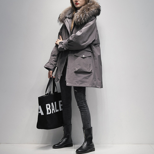 加厚宽松可拆卸皮草外套大衣 年轻款 派克服女中长款 獭兔毛内胆时尚