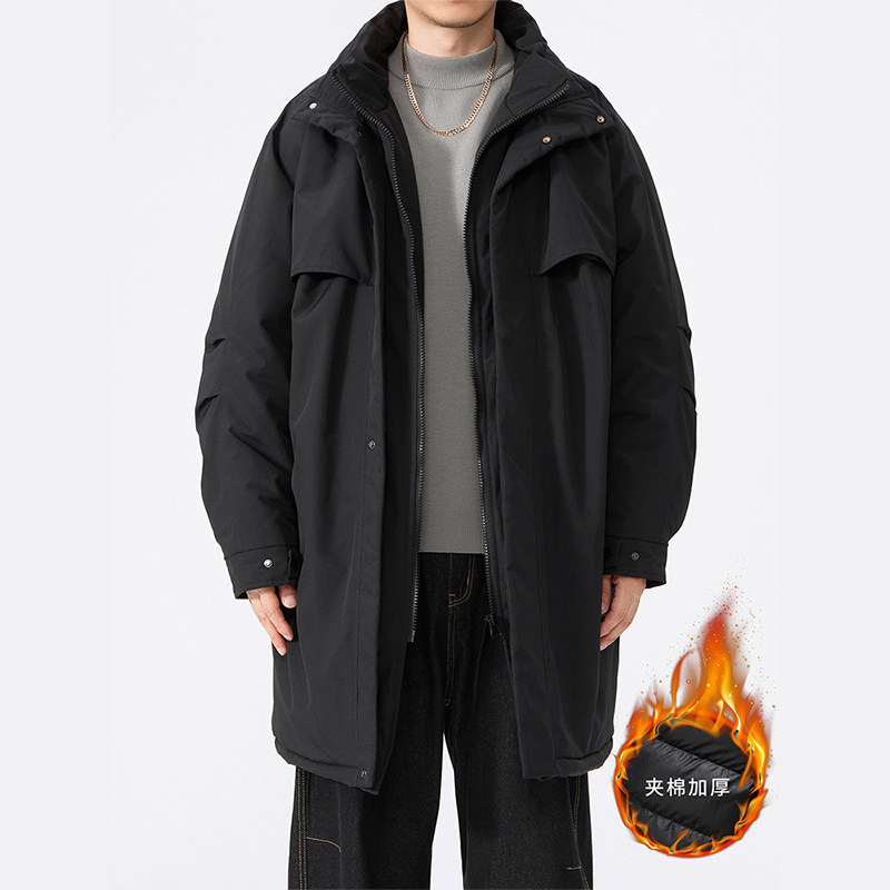 加肥大码男装冬季中长款立领棉衣青年休闲保暖加厚风衣外套350斤